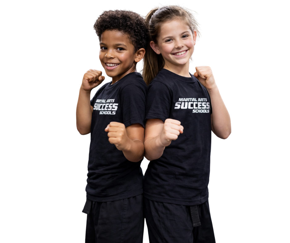 Confident children in martial arts uniforms